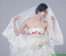 2014 One-Tier Tulle Lace Drop Veil Edge Bridal Veils