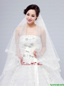 2014 Simple Four-Tier Bridal Veils with Lace Appliques Edge