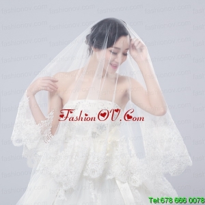 One-Tier Drop Veil Bridal Veils with Lace Appliques Edge