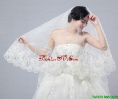 Romantic Lave Edge White Two-Tier Fingertip Bridal Veils