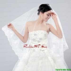 Two-Tier Tulle White Bridal Veils with Lace Edge