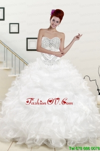 Pretty Sweetheart Sweep Train Beading and Ruffles Quinceanera Dress for 2015