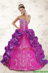 2015 Classic Ball Gown Embroidery Court Train Quinceanera Dresses in Purple