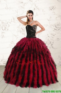 2015 Luxurious Sweetheart Ruffles and Beaded Quinceanera Dresses in Red and Black