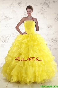 2015 New Style Yellow Quinceanera Dresses with Beading and Ruffles