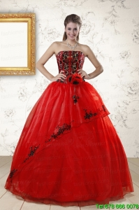 Best Red Appliques Strapless Quinceanera Dresses
