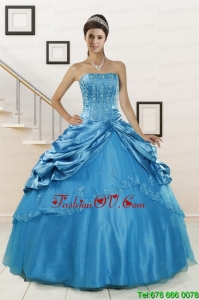 Best Spring Wonderful Strapless Appliques Quinceanera Dresses in Teal