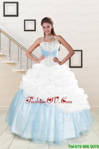 Best White and Blue Ball Gown Quinceanera Dress with Halter