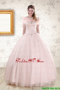 2015 Best Beading Ball Gown Quinceanera Dresses in Light Pink