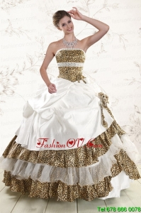2015 Classic Leopard Quinceanera Dresses with Hand Made Flower