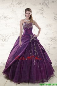 2015 Classic Purple Sweetheart Appliques Quinceanera Dresses