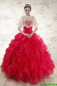 2015 Classic Sweetheart Beading Quinceanera Dresses in Red