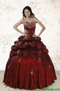Appliques Classic 2015 Wine Red Quinceanera Dresses with Lace Up