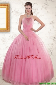 Best Pretty Pink Quinceaneras Dresses with Appliques and Beading