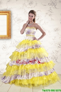 Best Printed and Ruffles Multi-color Quinceanera Dresses