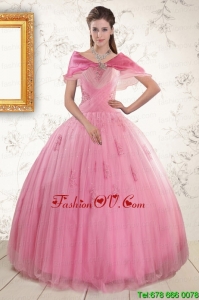 Classic Pretty Pink Quinceaneras Dresses with Appliques and Beading