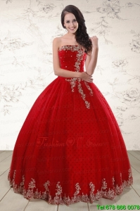 Elegant Red Strapless Best Quinceanera Dresses with Appliques