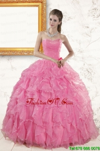 2015 Designer Sweetheart Beading Baby Pink Quinceanera Dresses