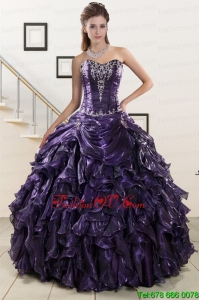 2015 Designer Sweetheart Purple Quinceanera Dresses with Appliques