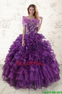 Beautiful Designer Appliques Purple Strapless 2015 Quinceanera Dresses