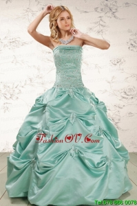 Cheap Turquoise Classic Quinceanera Dresses with Appliques and Pick Ups