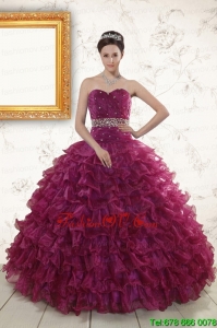 Designer Beading and Ruffles The Most Popular Burgundy Quinceanera Gown