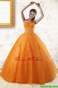 Designer Princess Orange Quinceanera Dresses with Appliques