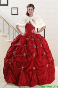 Designer Strapless Appliques Wine Red Quinceanera Dresses for 2015