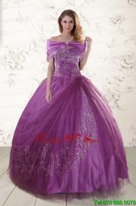 Purple Sweetheart Appliques Designer Quinceanera Dresses with Embroidery