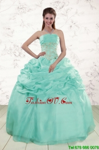 2015 Designer Puffy Apple Green Sweet 16 Dresses with Beading