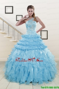 2015 Lovely Baby Blue Sweet 15 Dresses with Beading