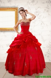 2015 Lovely Beading Sweetheart Red Quinceanera Dresses