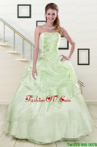 2015 Lovely Strapless Yellow Green Quinceanera Gowns with Beading