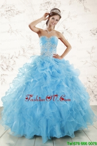Aqua Blue Designer Ball Gown Sweetheart Beading Sweet 16 Dresses