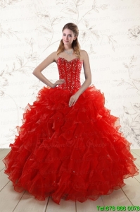 Designer Red Quinceanera Dresses with Beading and Ruffles