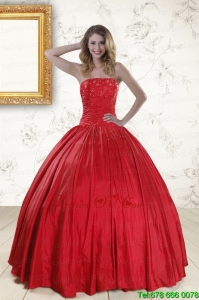 Designer Red Strapless Sweet 16 Dresses with Beading