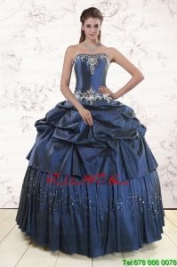 Lovely Navy Blue Quinceanera Dress with Embroidery and Pick Ups