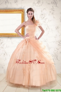 Lovely One Shoulder Appliques Quinceanera Dress in Peach