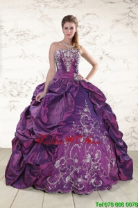 Lovely Strapless Embroidery Quinceanera Dresses in Purple