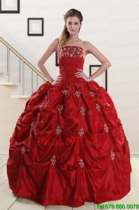 Lovely Strapless Wine Red Appliques Quinceanera Dresses