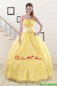 Lovely Yellow 2015 Quinceanera Dresses with Strapless