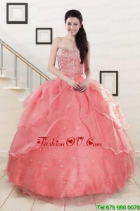 Watermelon Designer Sweetheart Beading Appliques Ball Gown Sweet 16 Dresses