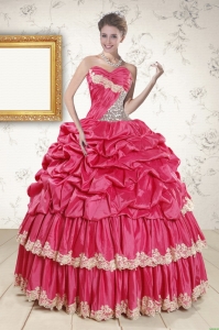 2015 Modern Appliques Sweet 15 Dresses in Coral Red