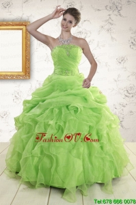 2015 Modern Green Quinceanera Dresses with Beading and Ruffles