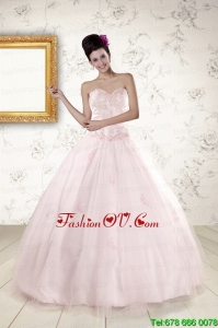 2015 Modern Light Pink Quinceanera Dresses with Appliques