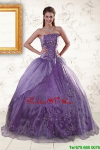 2015 Modern Purple Strapless Appliques Quinceanera Dresses