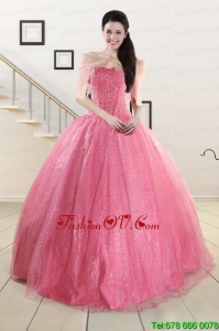 2015 Modern Strapless Quinceanera Dresses in Rose Pink