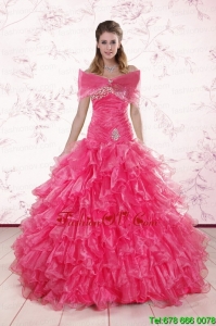 2015 Modern Sweetheart Hot Pink Quinceanera Dresses with Ruffles