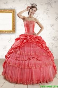 Modern Appliques Quinceanera Dresses in Watermelon