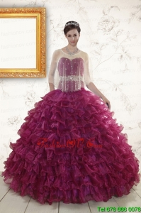 Modern Burgundy Quinceanera Gown with Beading and Ruffles